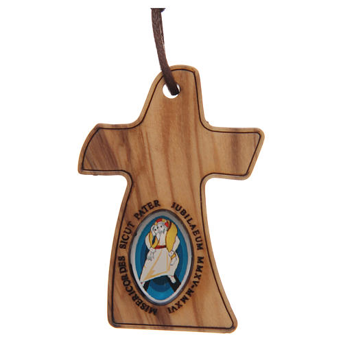 STOCK Jubilee of Mercy olive wood pendant with cord and logo 5x3 cm 1