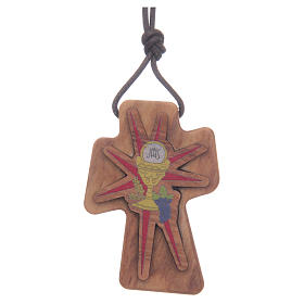 Kreuz aus Olivenbaumholz mit Kelchmotiv als Relief 5 cm