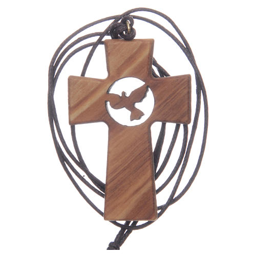 Olive wood cross with Communion and Confirmation symbols 5 cm 2
