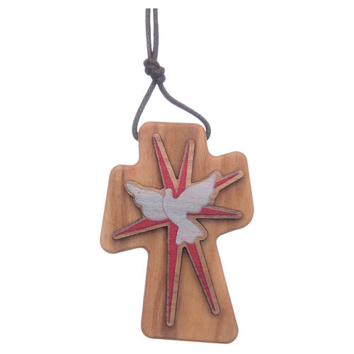Olive wood cross with Holy Spirit in relief 5 cm 1