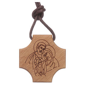 STOCK pendant olive wood cross with Holy Family incision