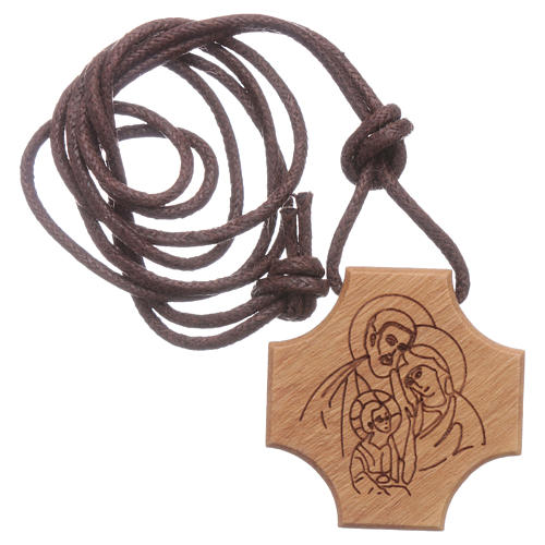 STOCK pendant olive wood cross with Holy Family incision 3