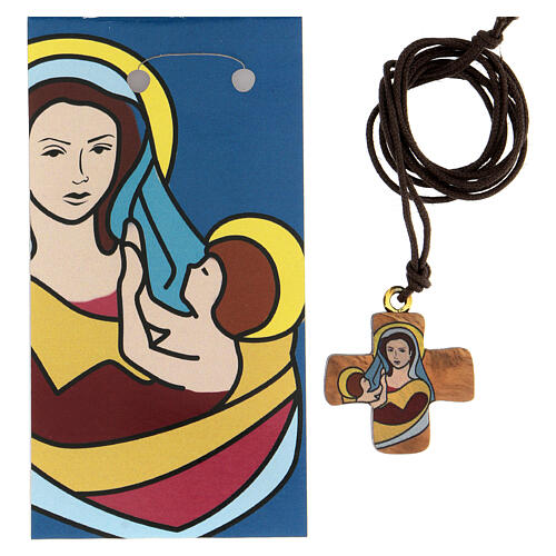 Cruz olivo con Virgen y Niño 3 cm 1