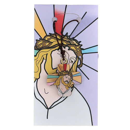 Croix olivier impression visage Jésus 3 cm 1