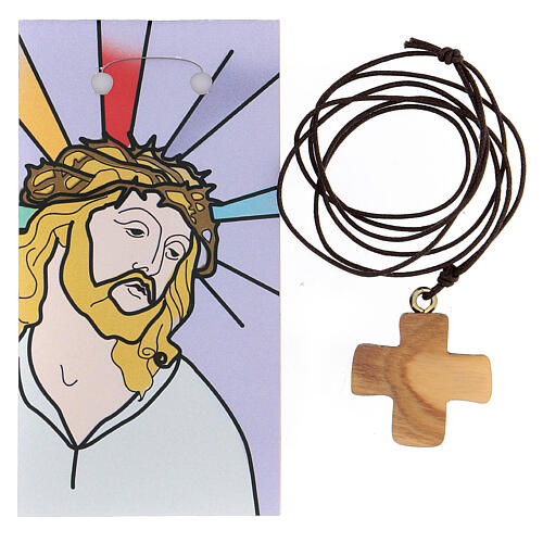 Pingente cruz madeira de oliveira com Rosto de Jesus 3 cm 3