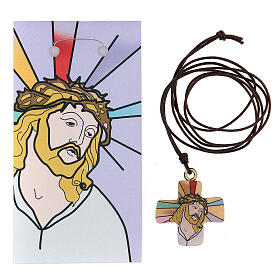 Olive wood cross with Jesus face print image 3 cm