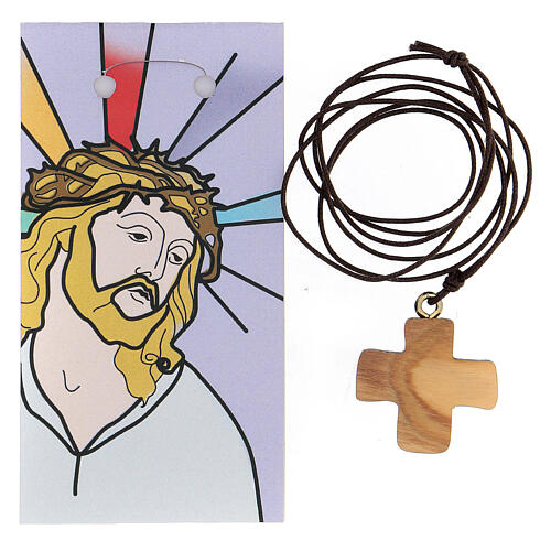 Olive wood cross with Jesus face print image 3 cm 2
