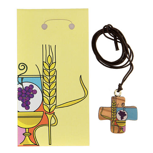 Kreuzanhänger, Symbole der Erstkommunion, Olivenholz, 3 cm 2