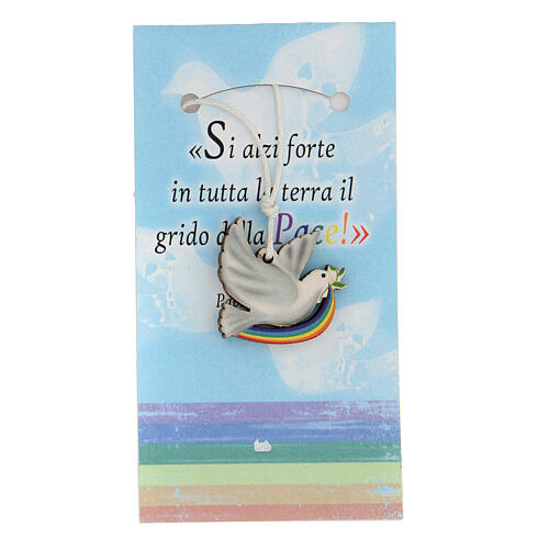 Dove pendant with rainbow in olive wood 2.5 cm 1