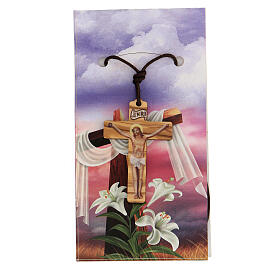 Cross pendant with printed crucified Jesus in olive wood 4.5 cm