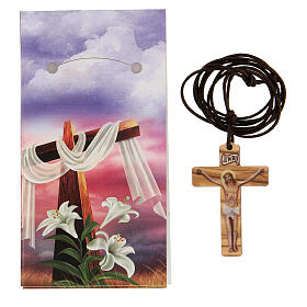 Cross pendant with printed crucified Jesus in olive wood 4.5 cm