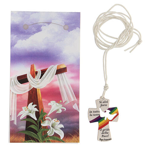 Pingente cruz com oração Papa Francisco ITA madeira 2,5 cm 2
