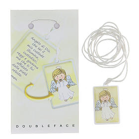Plexiglas pendant with Angel of God prayer ITA on white background 3 cm