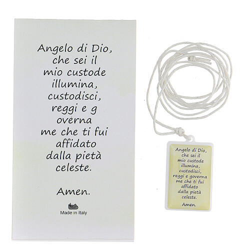 Plexiglas pendant with Angel of God prayer ITA on white background 3 cm 3