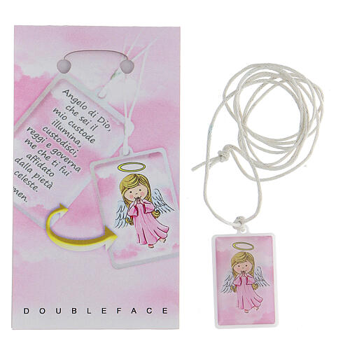 Pink guardian angel pendant in plexiglass and prayer 2.5 cm 2