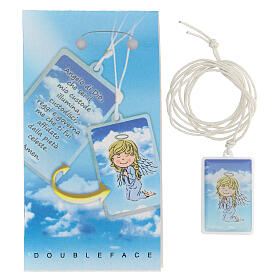 Angel of God plexiglass pendant with blue background 3 cm