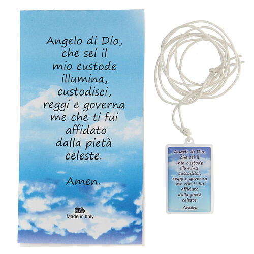 Angel of God pendant in plexiglass blue background 3 cm 3