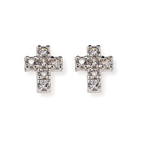 Amen stud earrings with cross, 925 silver and zircons