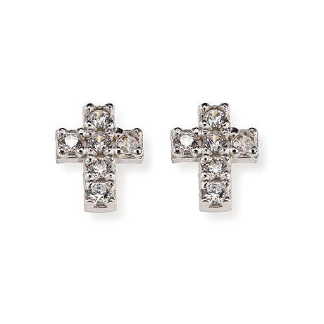 Amen stud earrings with cross, 925 silver and zircons 1