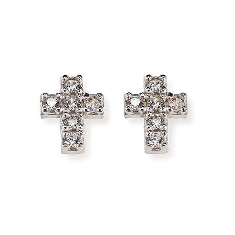 Boucles d'oreilles type clous Amen argent 925 croix de zircons 1