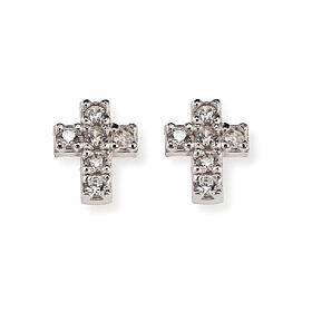 Silver cross stud earrings Amen with zircons
