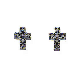 Amen stud earrings with cross, 925 silver and black zircons