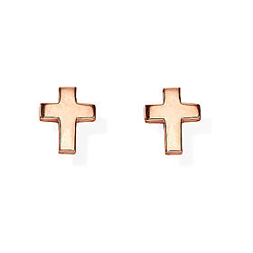 Amen stud earrings with cross, 925 silver in copper finish