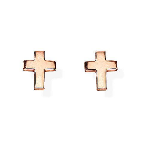 Amen stud earrings with cross, 925 silver in copper finish 1