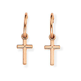 Amen drop earrings with small crucifix, 925 silver in copper finish