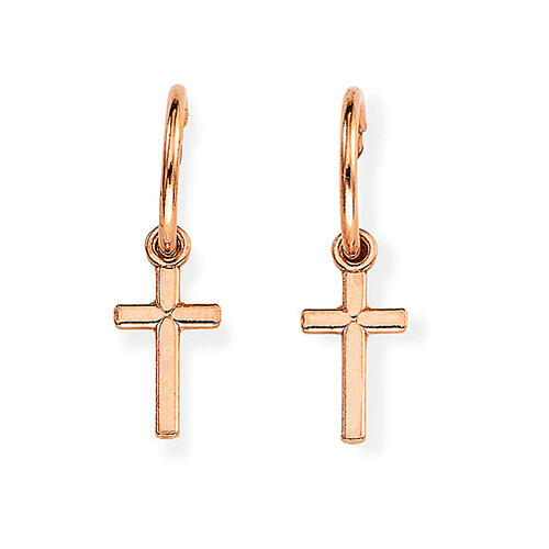 Boucles d'oreilles Amen type anneaux argent 925 rosé petit crucifix 1