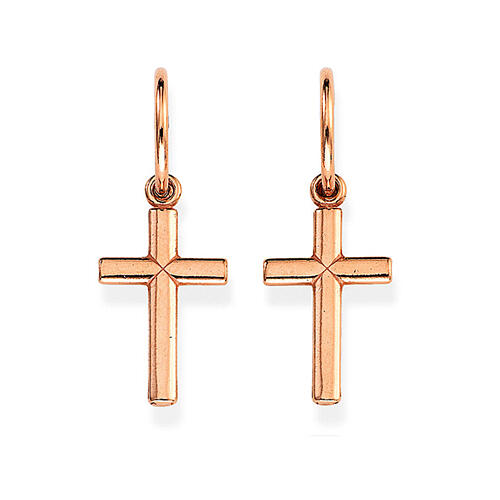 Amen drop earrings with big crucifix, 925 silver in copper finish 1