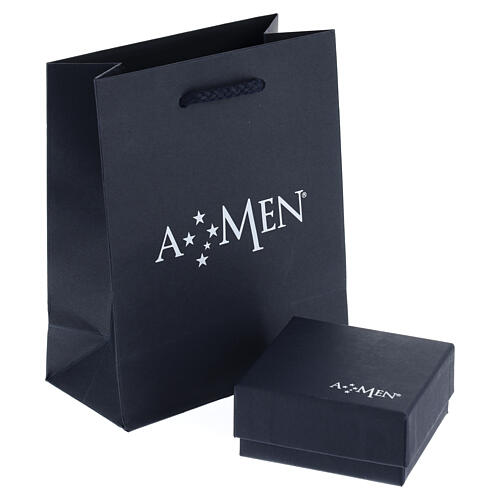 Amen necklace with blue crystals, cross and Pope Francis medal, 925 silver in copper finish. 4