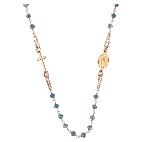 Amen rosé necklace crucifix Pope Francis Miraculous Mary dark blue beads 2