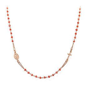 Amen rosé necklace with peach-pink beads and Miraculous Mary cross