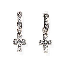 Orecchini pendenti Amen argento amo e croce zirconati 