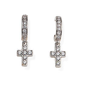 Amen silver cross pendant earrings with zirconia half loop