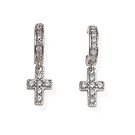 Amen silver cross pendant earrings with zirconia half loop 1