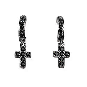 Orecchini pendenti Amen argento scuro amo e croce zirconati neri