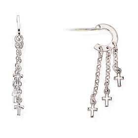 Amen huggie earrings with cross pendants, 925 silver