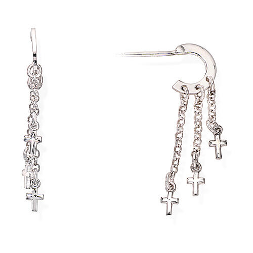 Amen huggie earrings with cross pendants, 925 silver 1