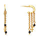 Amen huggie earrings with cross and black bead pendants, gold plated 925 silver s1