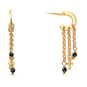 Amen gold pendant earrings hook three chain bead cross