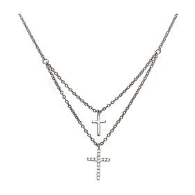Amen silver necklace with double cross pendant
