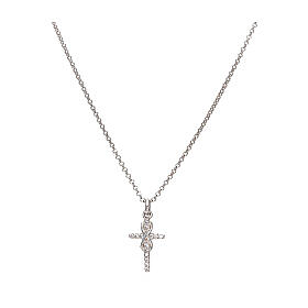 Colar prata linha AMEN crucifixo com símbolo infinito zircões
