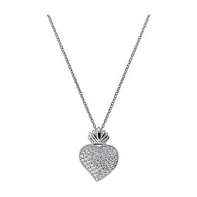 Amen necklace with ex-voto heart-shaped pendant, 925 silver and zircons