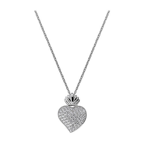 Amen necklace with ex-voto heart-shaped pendant, 925 silver and zircons 1