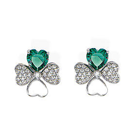 Amen stud earrings silver four leaf clover green zircons