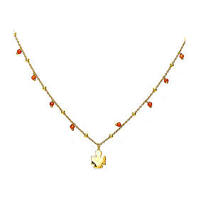 Amen necklace with orange crystal beads and angel, gold plated 925 silver