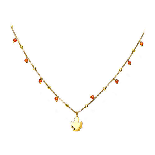 Amen necklace with orange crystal beads and angel, gold plated 925 silver 1