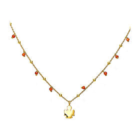 Amen angel necklace gold color orange beads